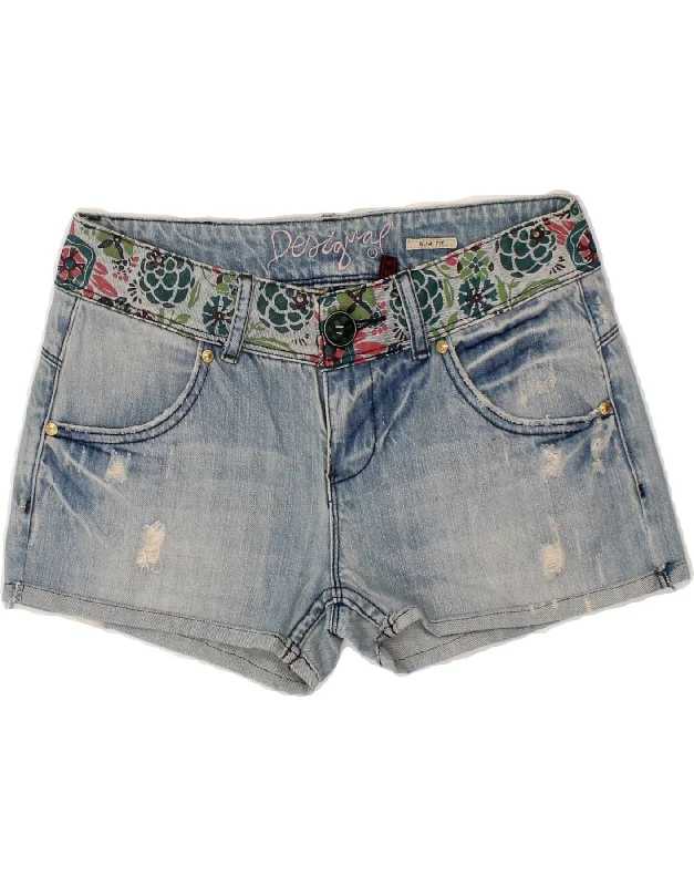 Elegant Temperament DESIGUAL Womens Slim Fit Denim Shorts EU 38 Medium W30 Blue Floral Cotton Elegant Temperament DESIGUAL Womens Slim Fit Denim Shorts EU 38 Medium W30 Blue Floral Cotton