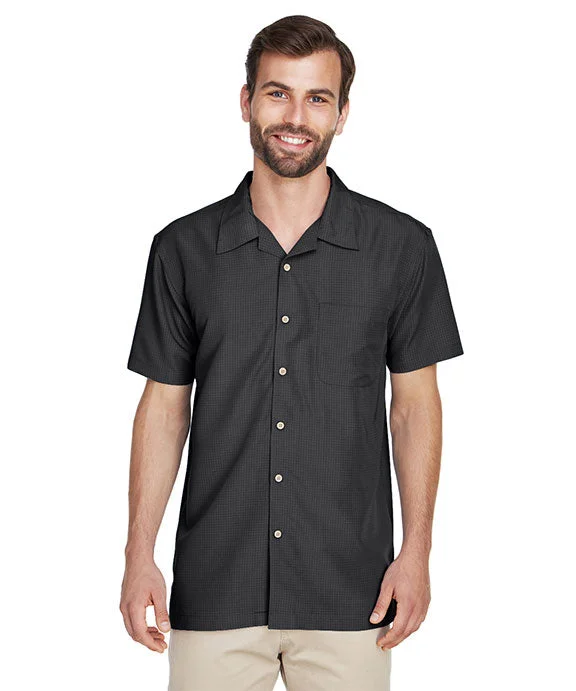 Dessert Matching M560 - Harriton Mens Barbados Textured Camp Shirt | Black