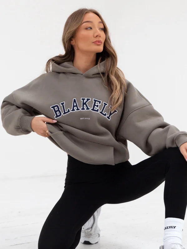 Free And Comfortable Varsity Oversized Hoodie - Safari Green