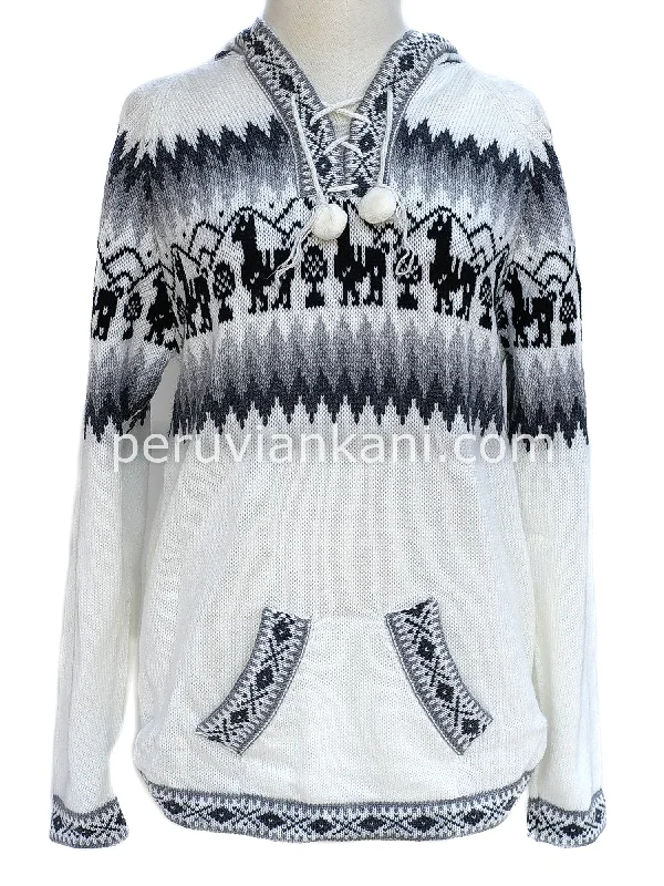 Cozy Layers Alpaca hooded white / gray - Sweater alpaca