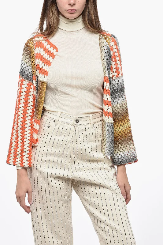 Sports Design Rose Carmine Crochet Cardigan with Lurex Detailing