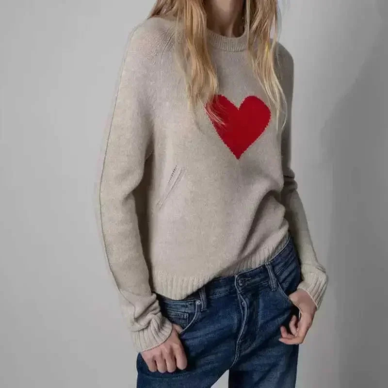 Beautiful Romance Wool Blend Alma Heart Jacquard Knit Jumper