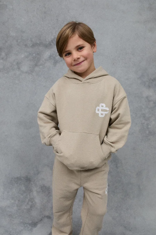 Extra long version JNR EMBLEM APPLIQUE HOODIE - BEIGE