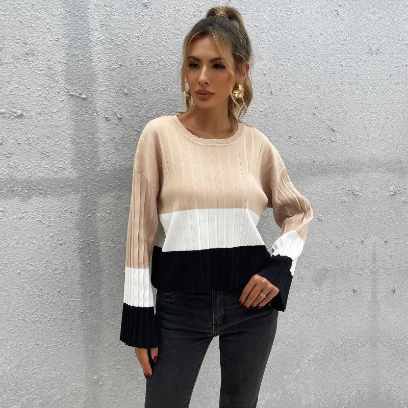 High Street Style European And American Leisure Fashion Pullover Round Neck Long Sleeves Color Matching Sweater High Street Style European And American Leisure Fashion Pullover Round Neck Long Sleeves Color Matching Sweater