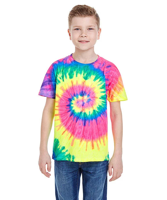 Cozy Outerwear CD100Y - Tie-Dye Youth 5.4 oz 100% Cotton T-Shirt | Neon Rainbow