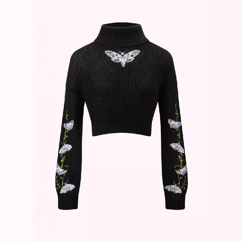 French Style Butterfly Embroidery Short Long Sleeve Casual Sweater
