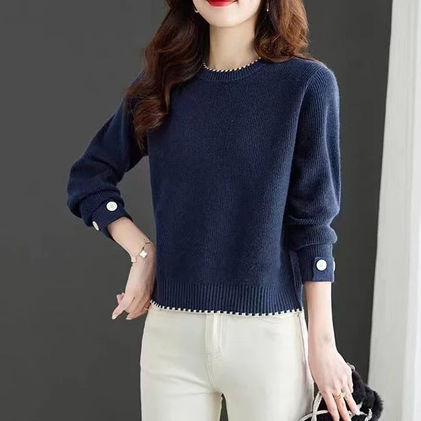 Fresh And Elegant Women's Knitwear Simple Crew Neck Pullover Sweater