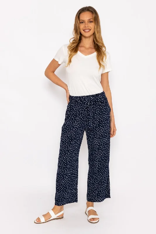 Elegant And Simple Wide Leg Navy Polka Dot Trousers