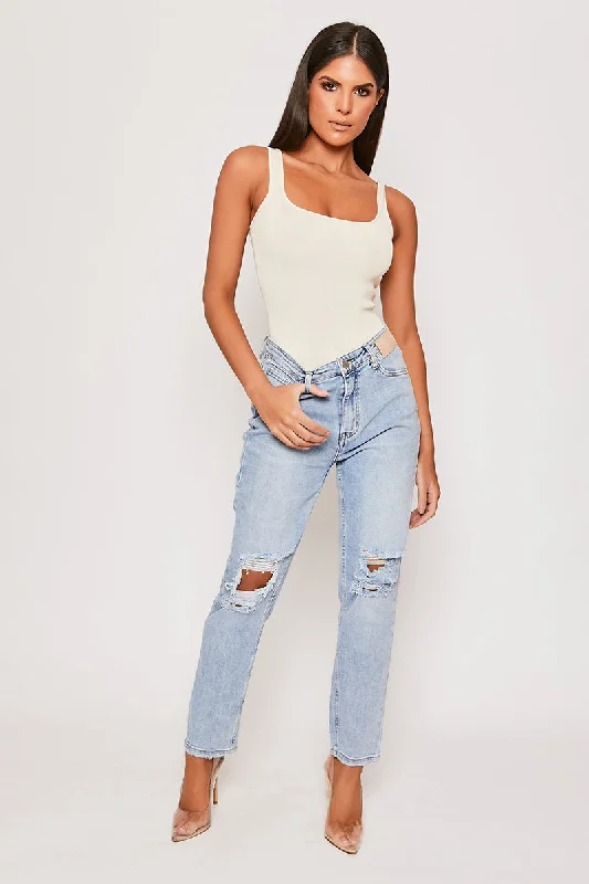 Classic And Versatile Franca - Light Blue Ripped Mom Jeans