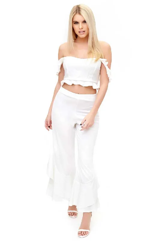 Effortless Elegance Flossie - White Draped Frill Trousers
