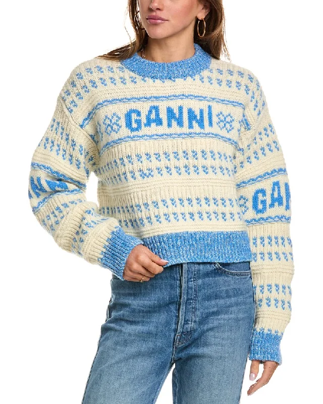 Simple And Comfortable GANNI Graphic Cropped Wool Sweater
