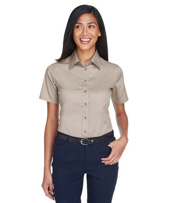 British Style M500SW - Harriton Ladies Easy Blend™ Short-Sleeve Twill Shirt with Stain-Release | Stone British Style M500SW - Harriton Ladies Easy Blend™ Short-Sleeve Twill Shirt with Stain-Release | Stone