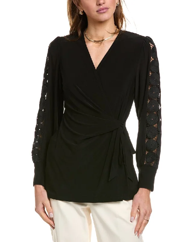 High-quality Fabrics Anne Klein Lace Sleeve Wrap Top