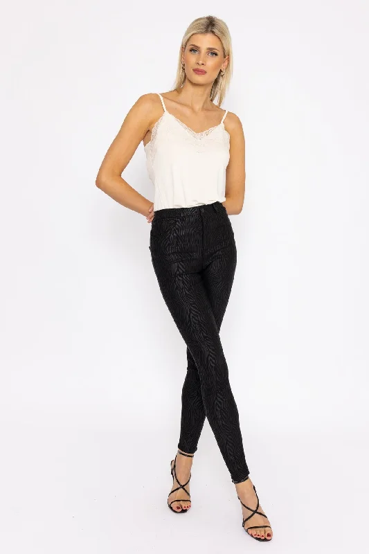 Comfortable Jackets Sophia Skinny Coated Pants in Black 30"