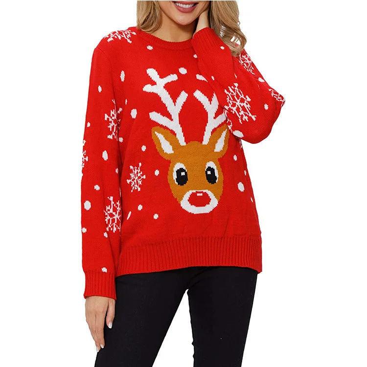 Classic Retro Christmas Reindeer Jacquard Knitted Sweater