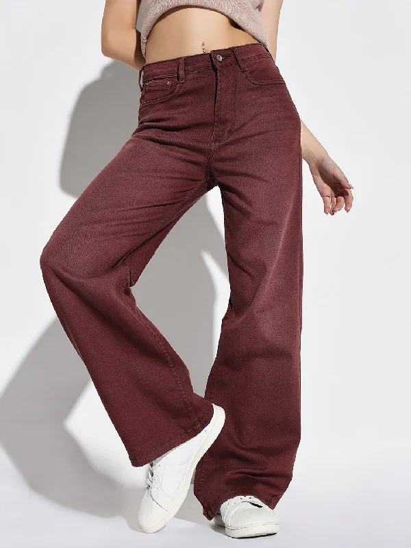 Sports Express Women Maroon Wide Leg Jeans
