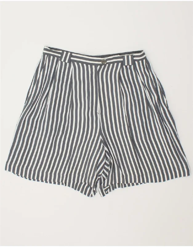 Breezy Style VINTAGE Womens High Waist Chino Shorts UK 18 XL W30 Grey Striped Viscose