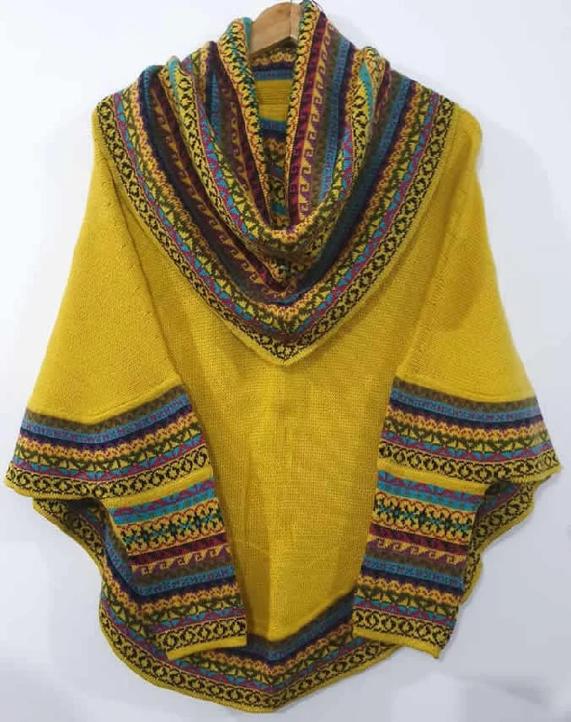 Soft Fabrics Knitted Turtleneck Poncho Cape YELLOW Superfine Alpaca Wool
