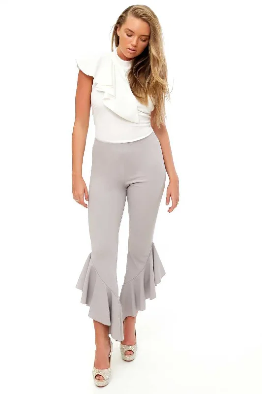 Weekend Wear Flossie - Grey Draped Frill Trousers