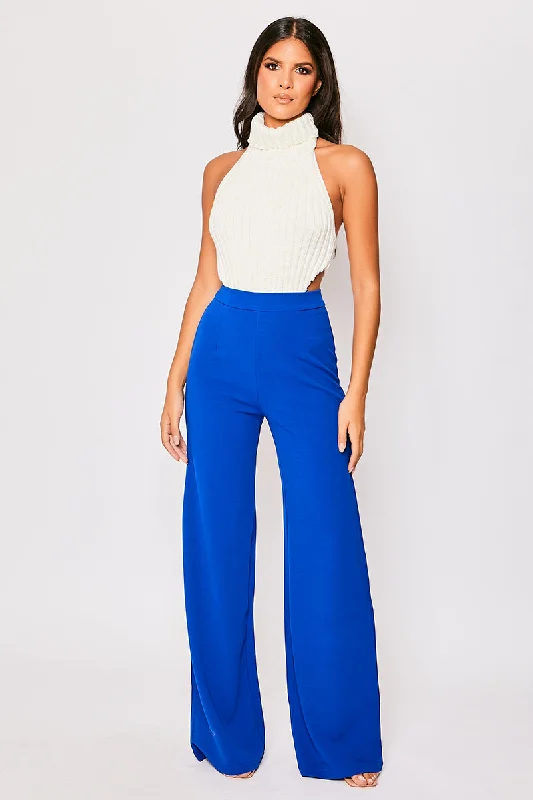 Stretch Design Sutton - Royal Blue High Waisted Wide Leg Trousers