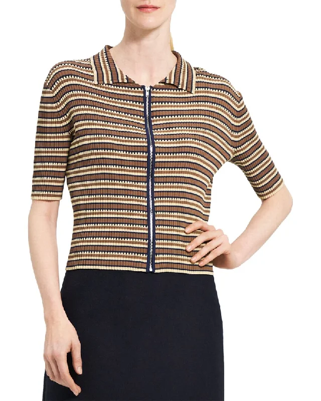 Fashionable Items Theory Striped Crop Zip Cardigan