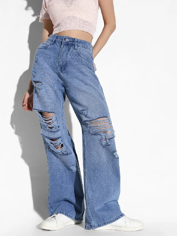 Comfort Fit Women Blue Wide Leg Jeans