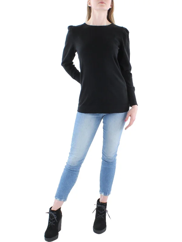 Elegant Tailoring Womens Cashmere Shirred Shoulder Pullover Sweater