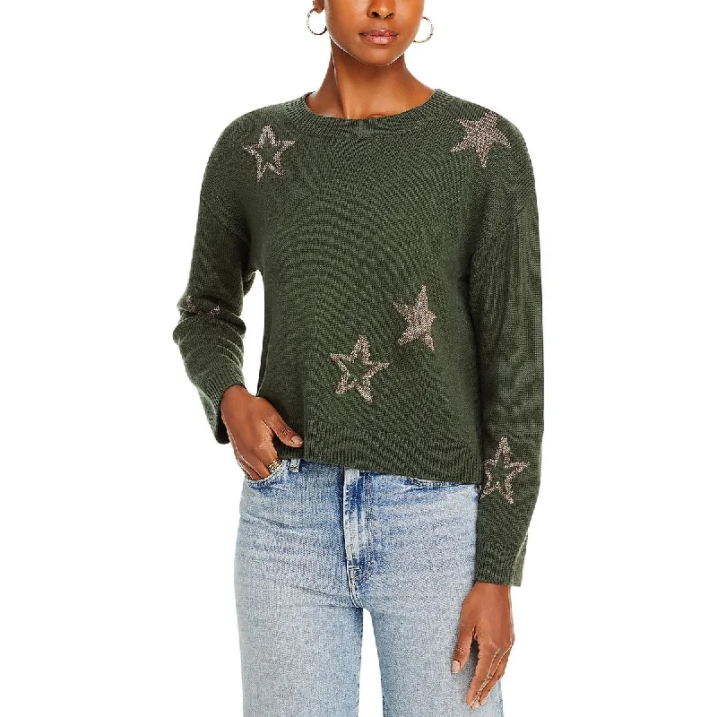 Comfortable And Simple Perci Womens Ribbed Trim  Metallic Pullover Sweater