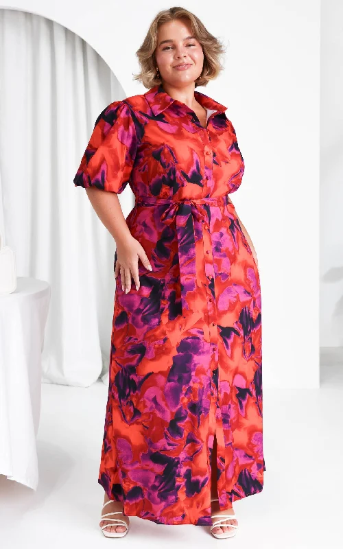 Fashion Must-have Augustine Short Sleeve Maxi Dress - Red Multi Print