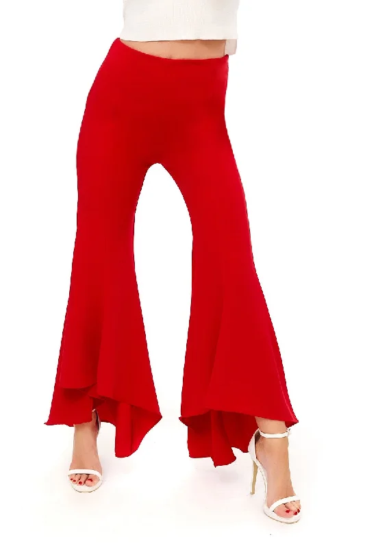 Cozy Vibes Emily - Red Asymetric Flared Trousers