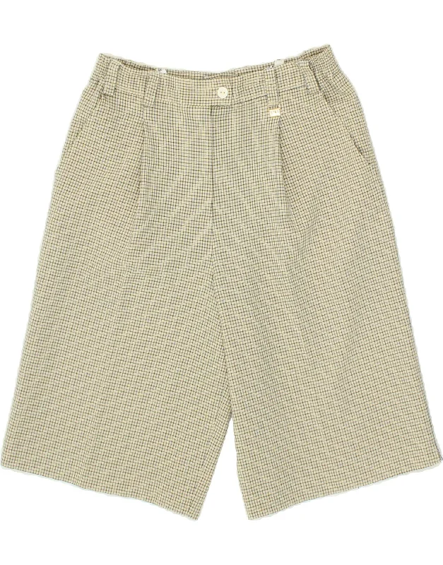 Modernism VINTAGE Womens High Waist Bermuda Shorts UK 12 Medium W28 Beige Check