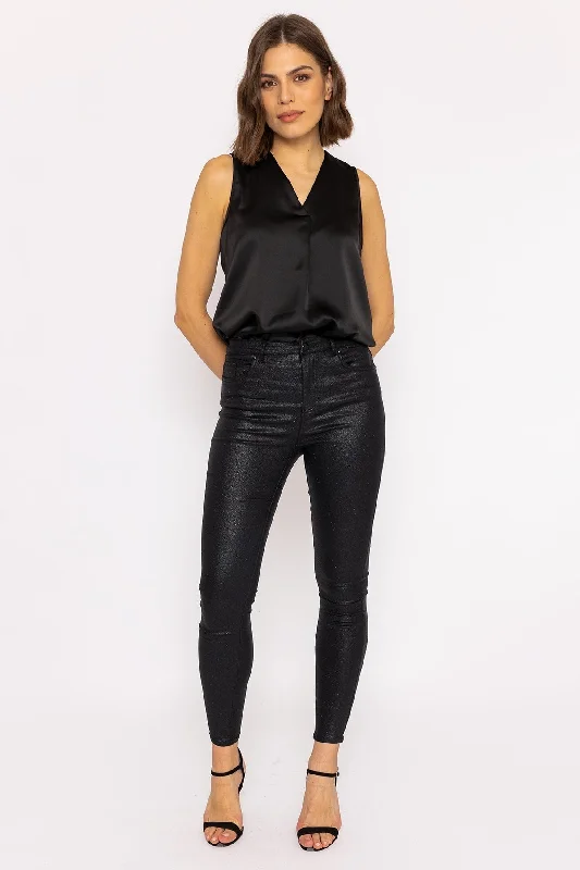 Layered Comfort Sophia Skinny Glitter Pants in Black 32"