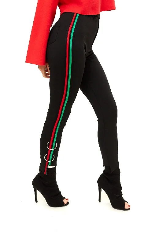 Fashionable Ease Mikealah - Black Stripe & Ring Detail Trousers