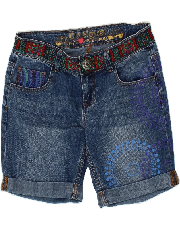 Soft Layers DESIGUAL Womens Graphic Denim Shorts W28 Medium  Blue Fair Isle Polyester