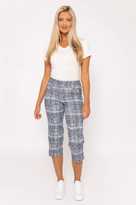 Exclusive Customization Bengaline Check Crop Pants in Blue Print