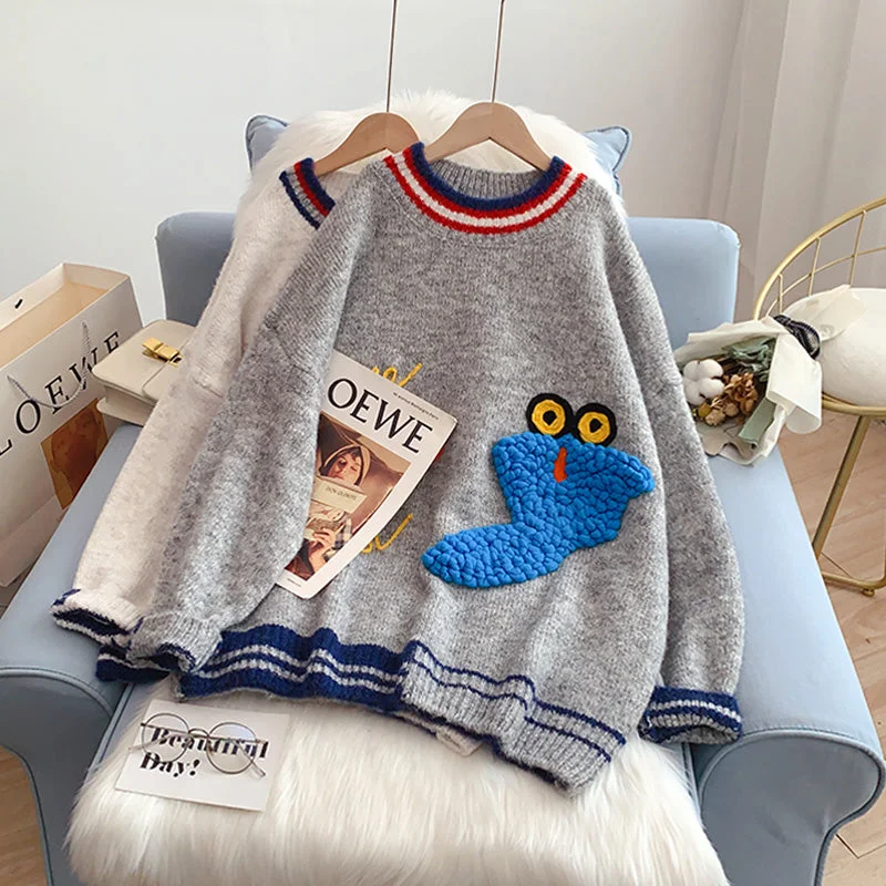 Fashion Innovation Heavy industry cartoon embroidered sweater foreign style coat  4997