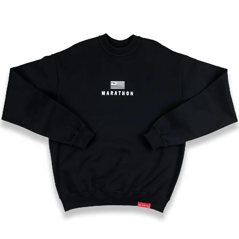 Elegant And Simple Marathon Modern Crewneck Sweatshirt - Black/White