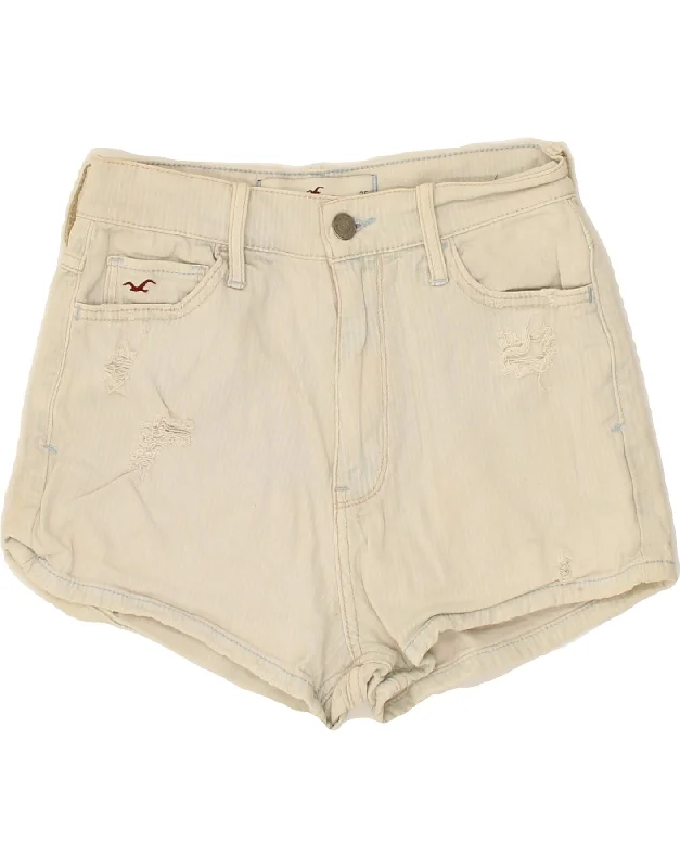 Exquisite Details HOLLISTER Womens Distressed Denim Shorts W25 XS Blue Pinstripe Cotton Exquisite Details HOLLISTER Womens Distressed Denim Shorts W25 XS Blue Pinstripe Cotton