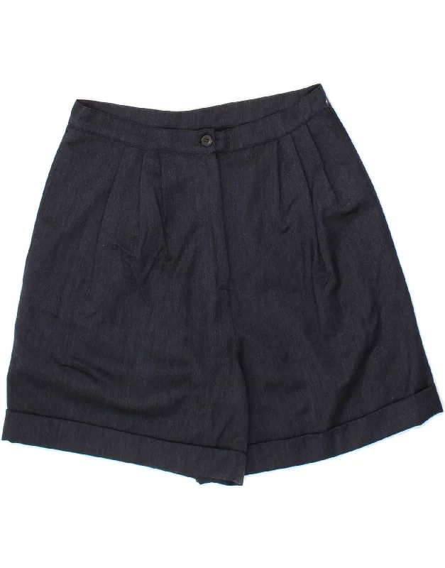 Luxury Style VINTAGE Womens High Waist Pleated Casual Shorts W28 Medium Navy Blue
