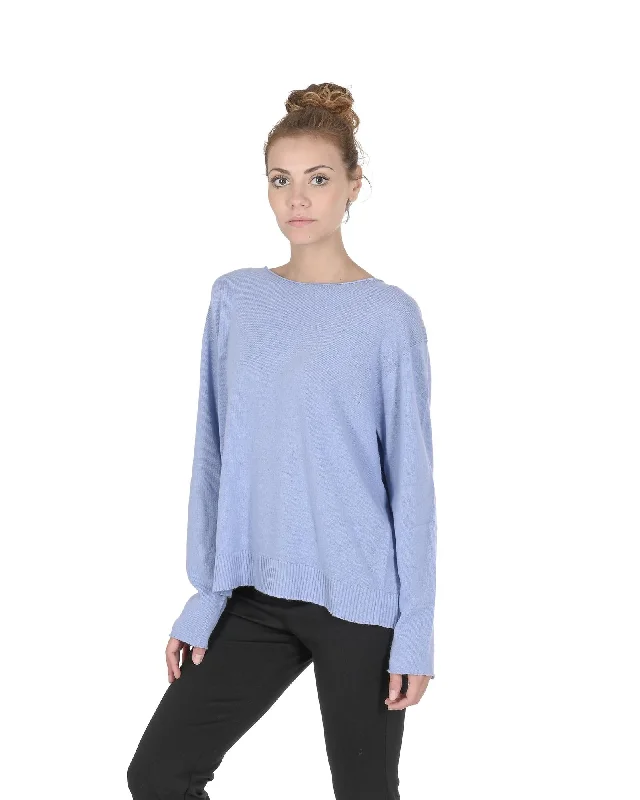Simple Comfort Crown of Edinburgh Cashmere Women's Cashmere Boatneck Sweater in Sky blue - L