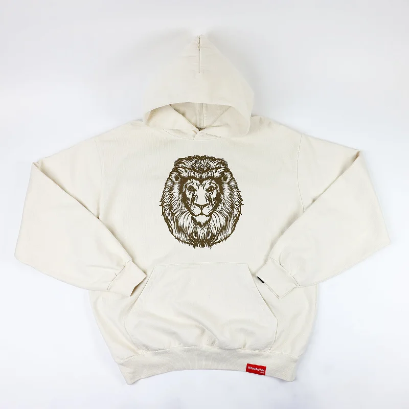 Easygoing Style Vintage Lion Hoodie - Bone/Gold