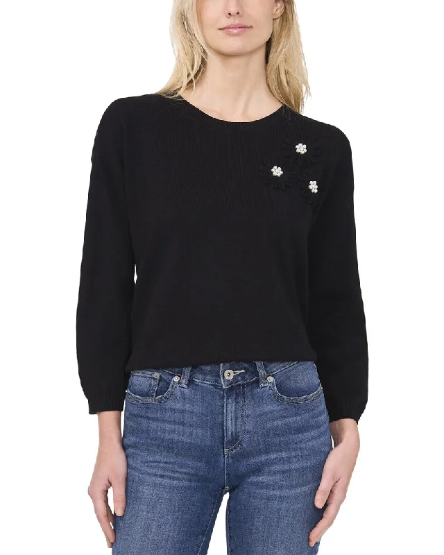 Innovative Design Cece Flower Embroidery With Pearls Sweater