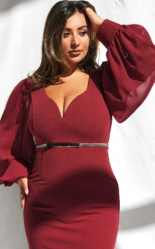Breathable Design Tammy Long Balloon Maxi Dress - Wine