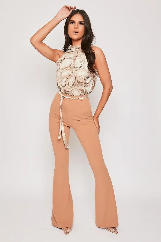 Youthful Vitality Lucy - Nude High Waisted Kick Flare Trousers