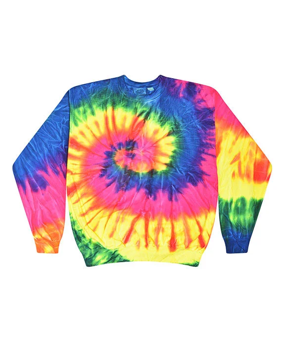 Urban Comfort H8100 - Tie-Dye Adult 8.5 oz Crew Neck Fleece | Neon Rainbow