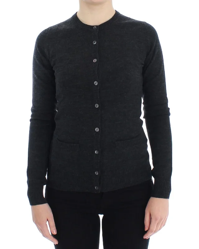 Fashion And Simplicity Gray Wool Cardigan Sweater with Logo Details 38 IT Women