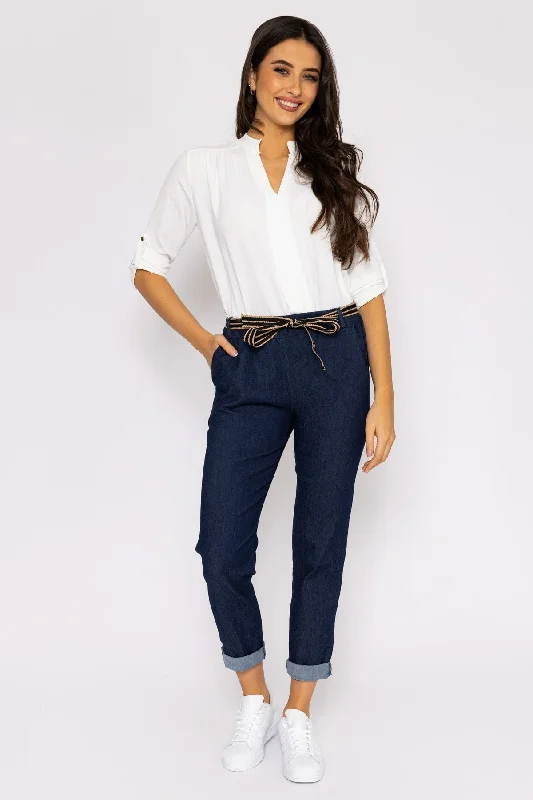 Fashionable And Fashionable Belted Jeans in Denim