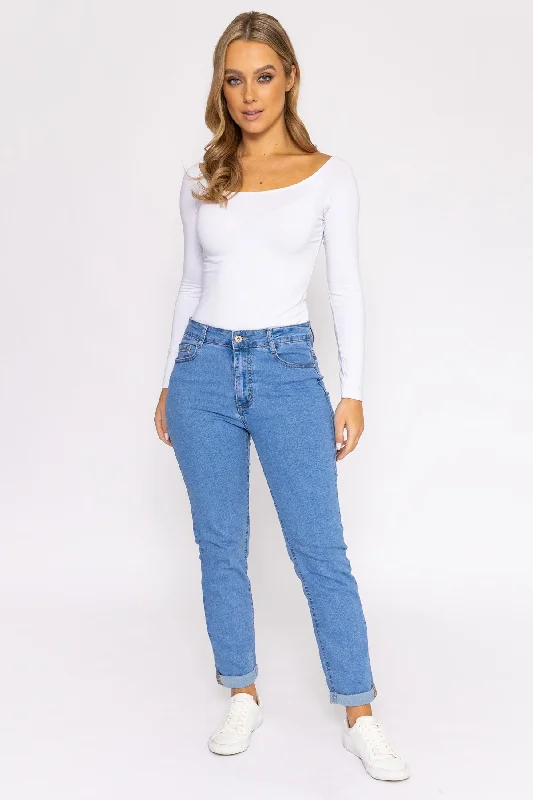 Exquisite Tailoring Straight Leg Denim Jeans in Light Blue