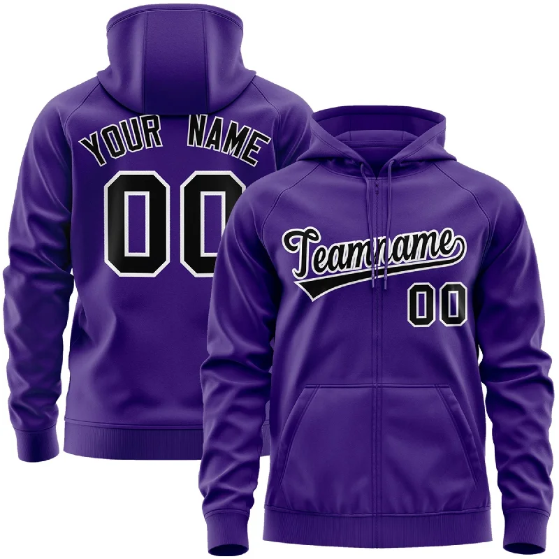 Personality Publicity Custom Stitched Purple Black-White Sports Full-Zip Sweatshirt Hoodie Personality Publicity Custom Stitched Purple Black-White Sports Full-Zip Sweatshirt Hoodie
