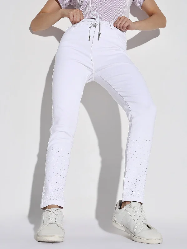 Energy Wear Women White Slim Fit Jeans